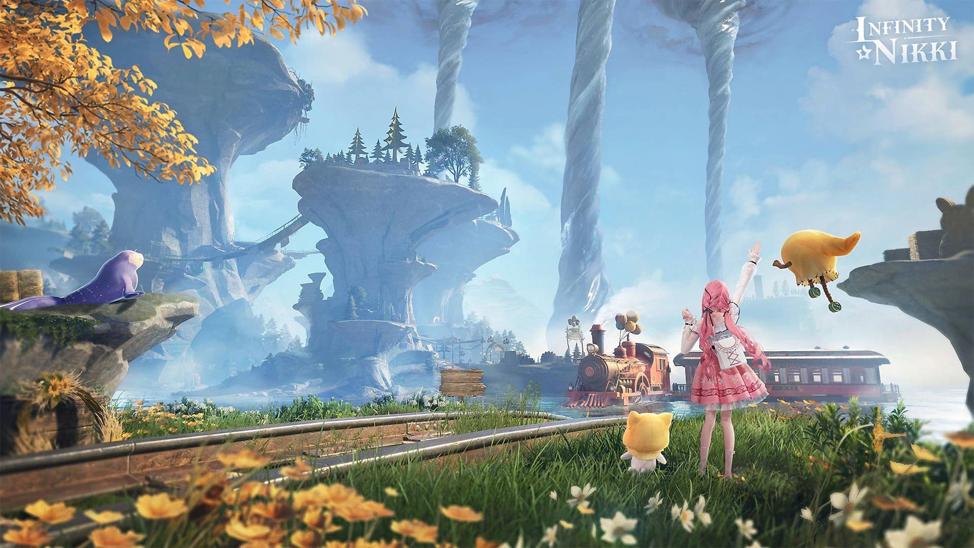 Characters exploring vibrant environment