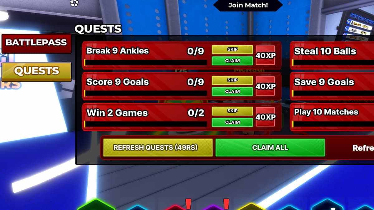 The Quest Menu in Roblox