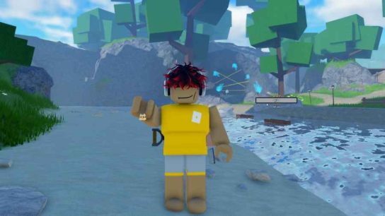 A player holding a mineral in Roblox