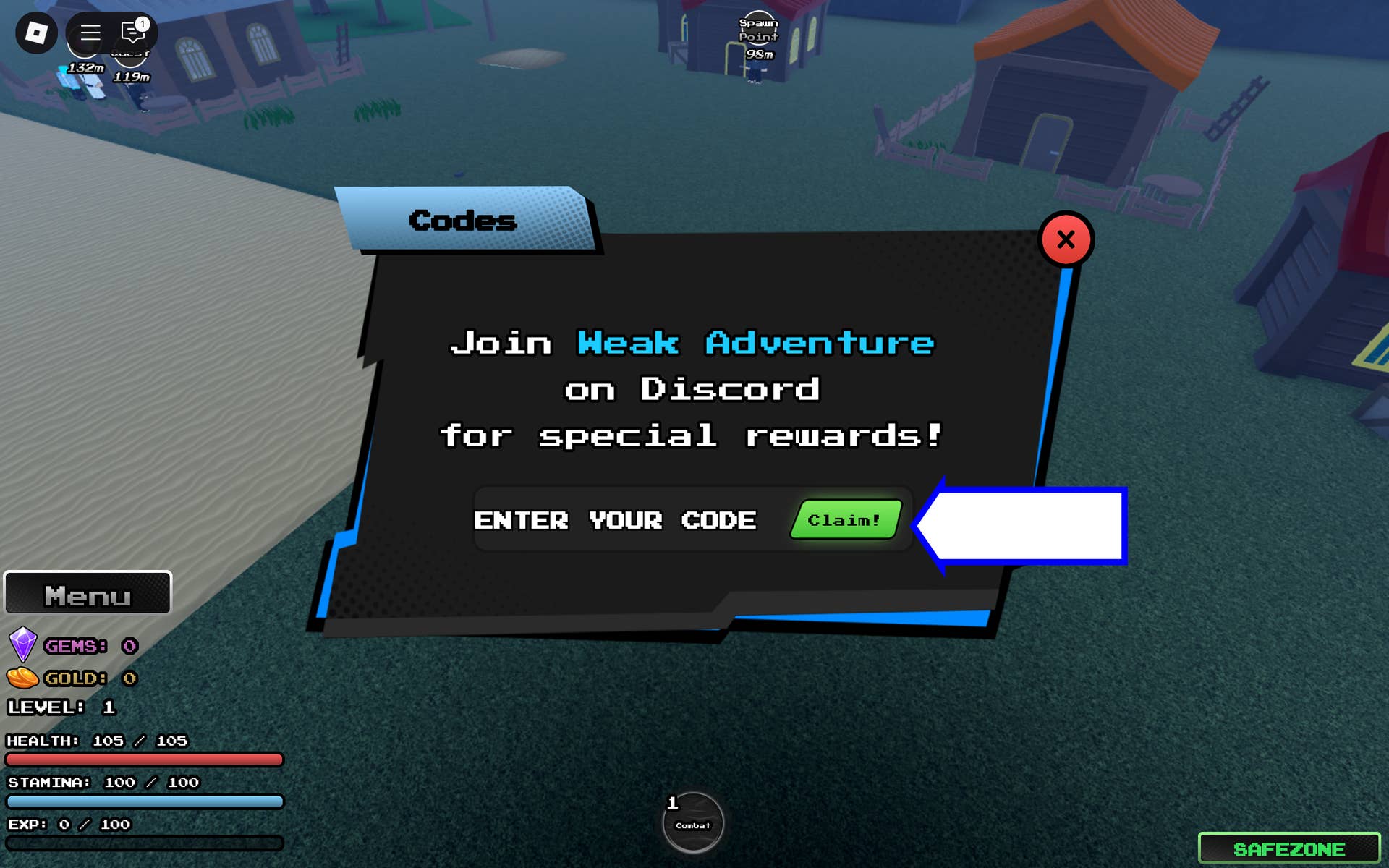 Code entry field within the game interface
