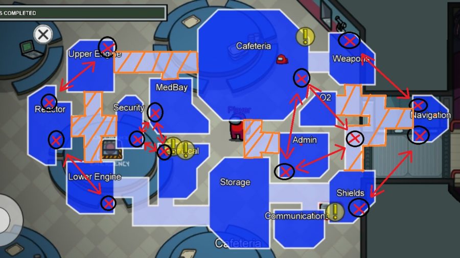 The Skeld map from Among Us