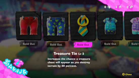 Screenshot for Donkey Kong Bananza gold farming guide showing the Treasure Tie in the Lagoon Layer Style Shop
