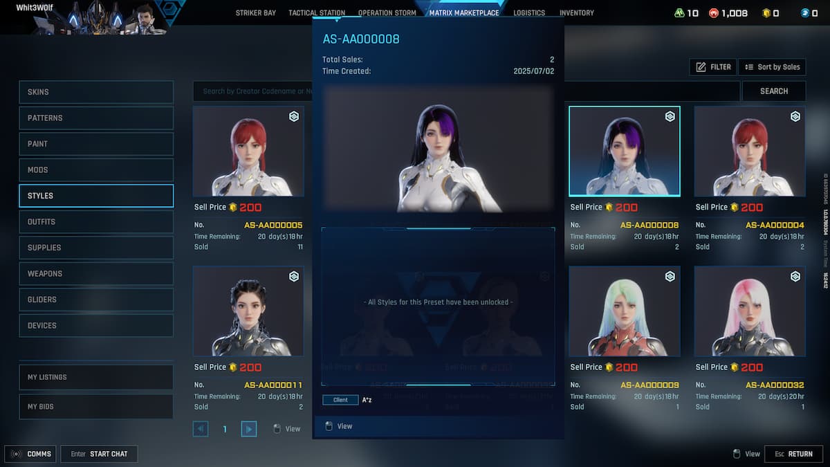 Hairstyle selection interface