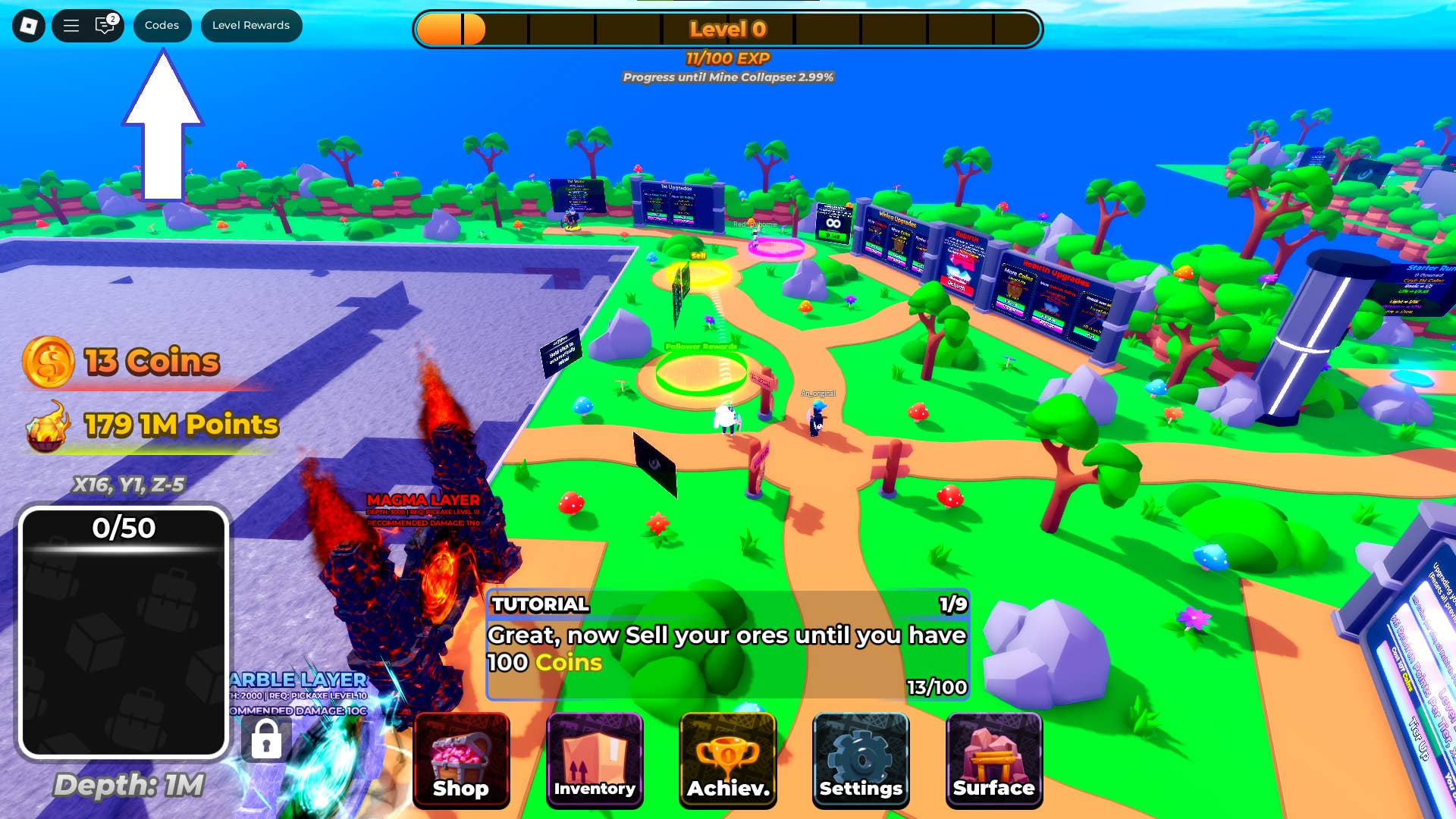 Interface showing code redemption location