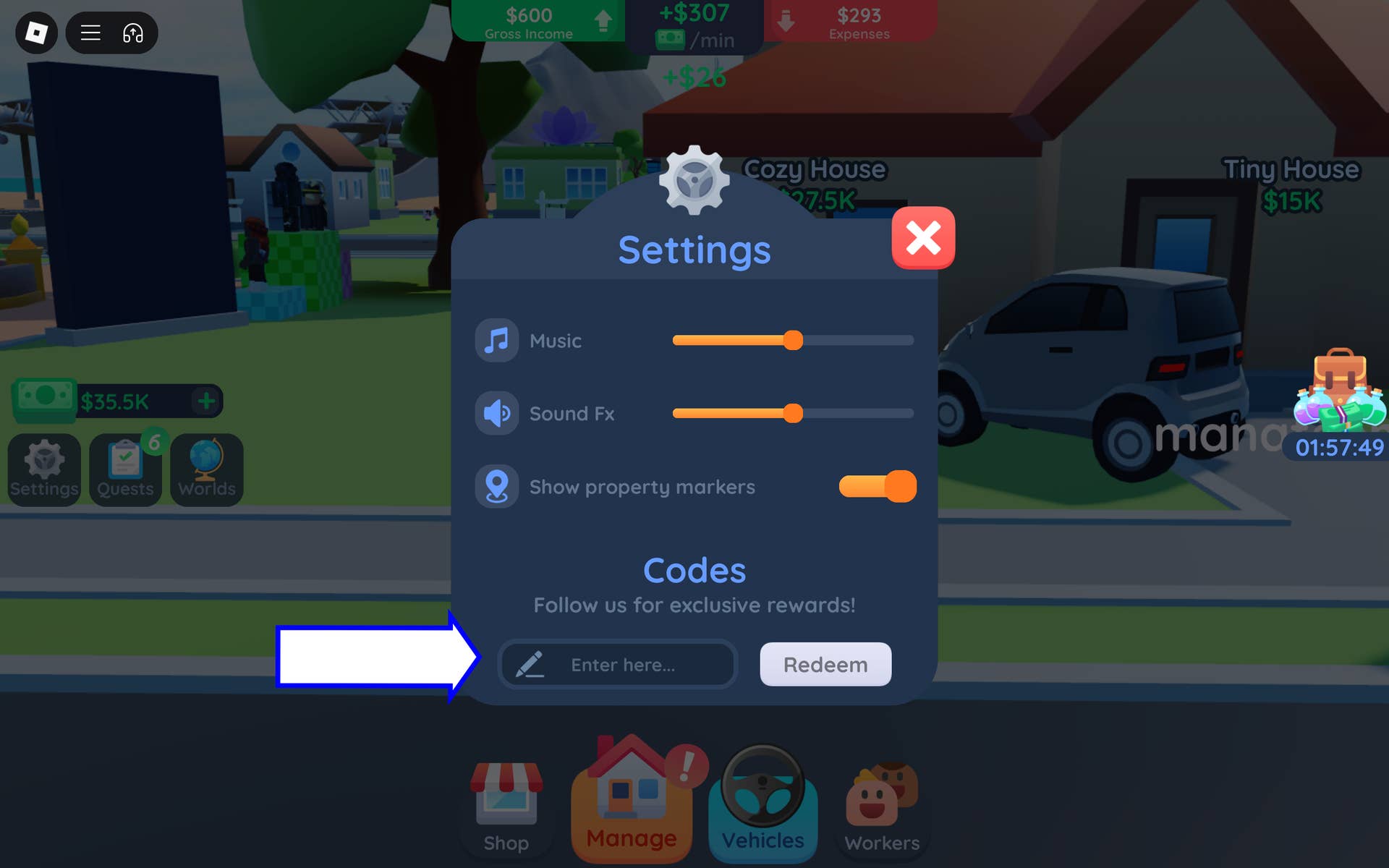 Visual guide to code redemption interface