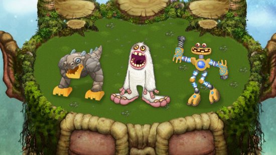 Custom image of My Singing Monsters breeding header featuring various creatures on an island
