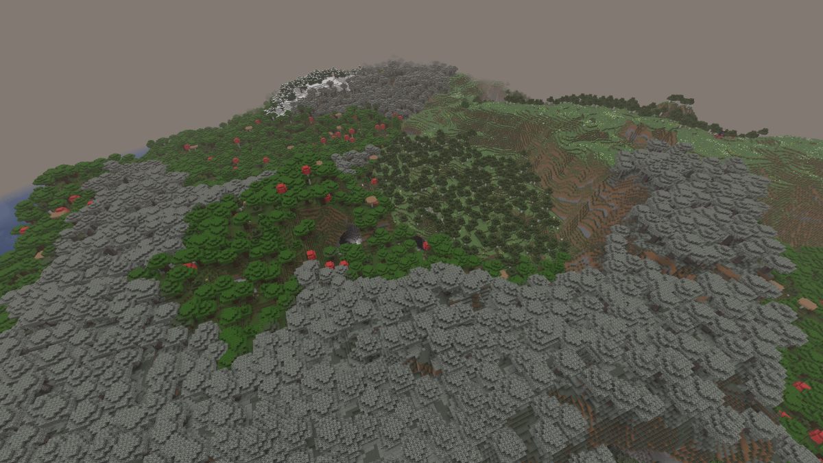 Minecraft a unique pale garden shape around a green forest with caves