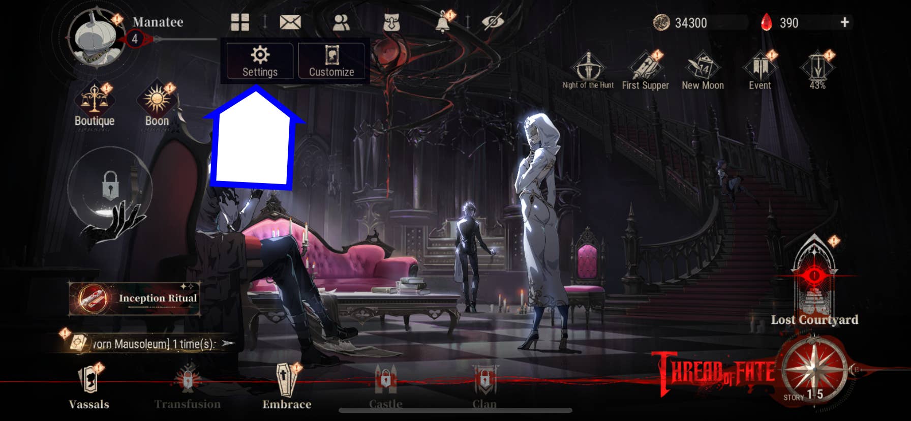 Settings interface