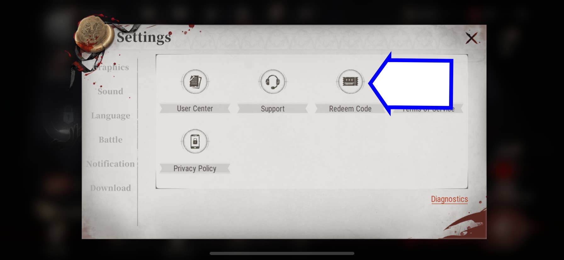 Code input screen