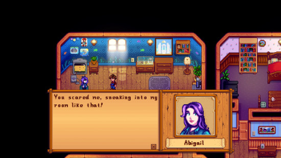 stardew valley abigail in her room talking to the player