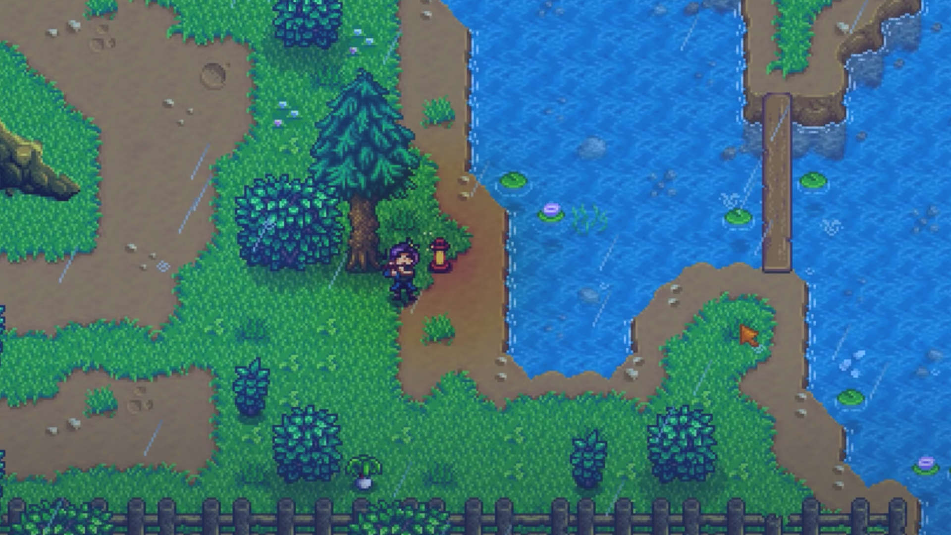Stardew Valley's Abigail standing in the rain