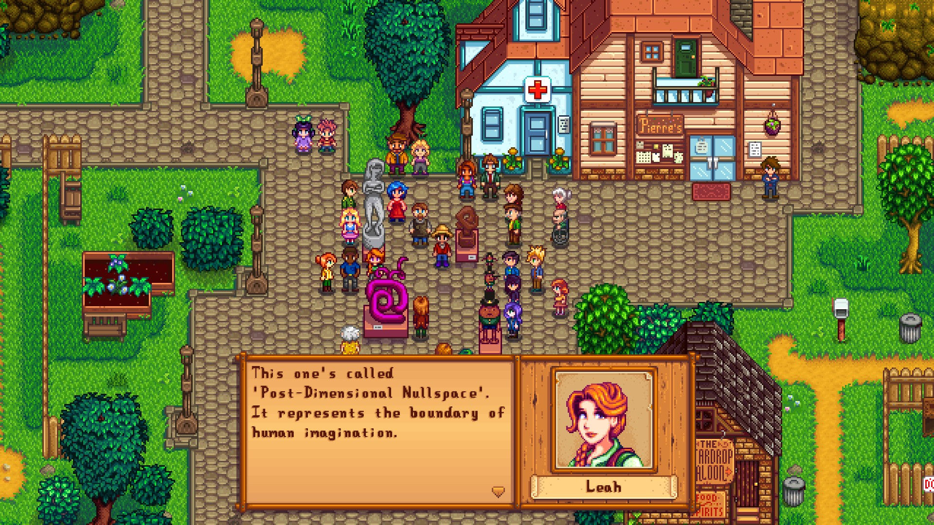 stardew valley leah speaking in the middle of an event in the town's main square