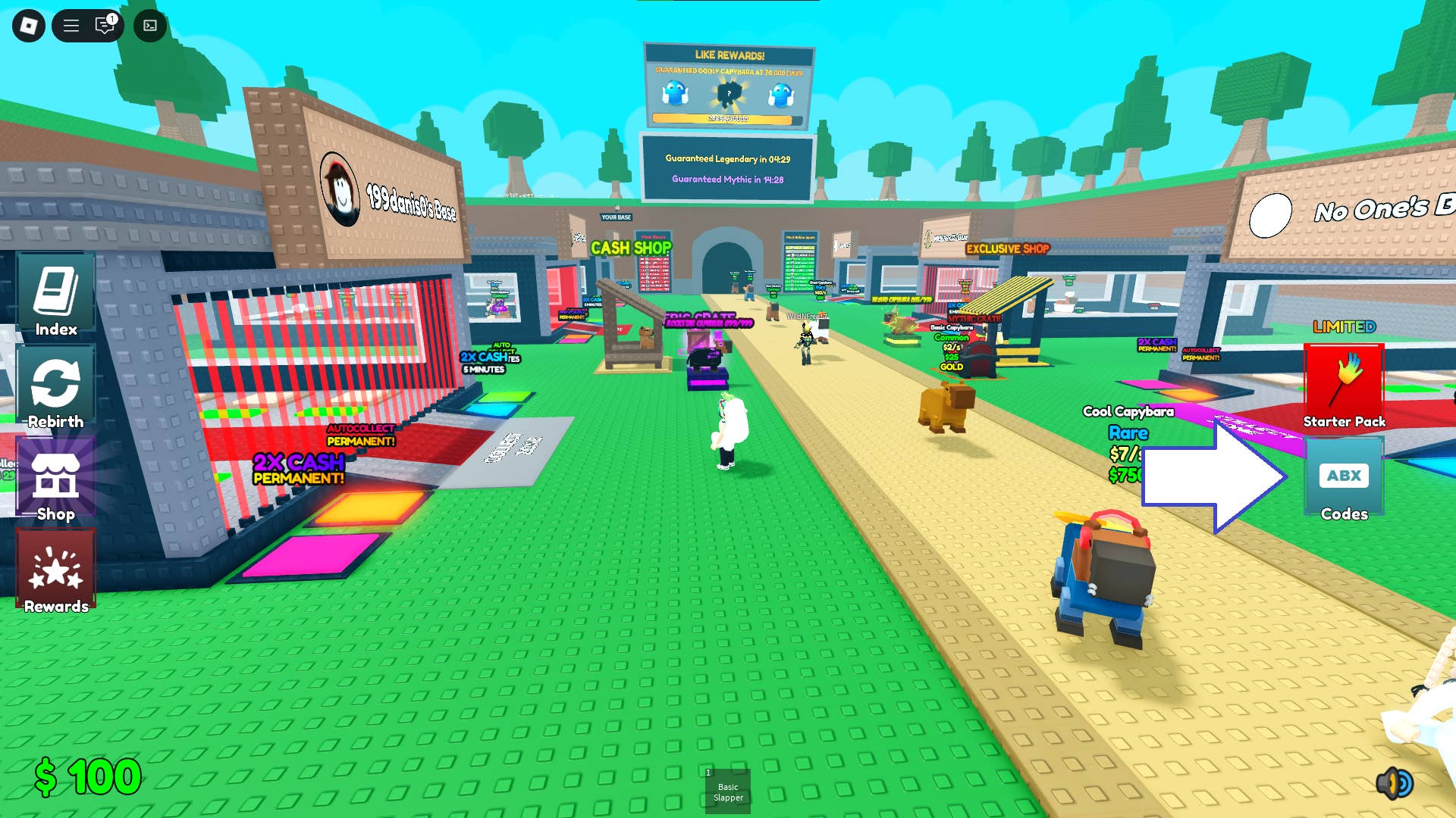 Interface displaying code redemption button location
