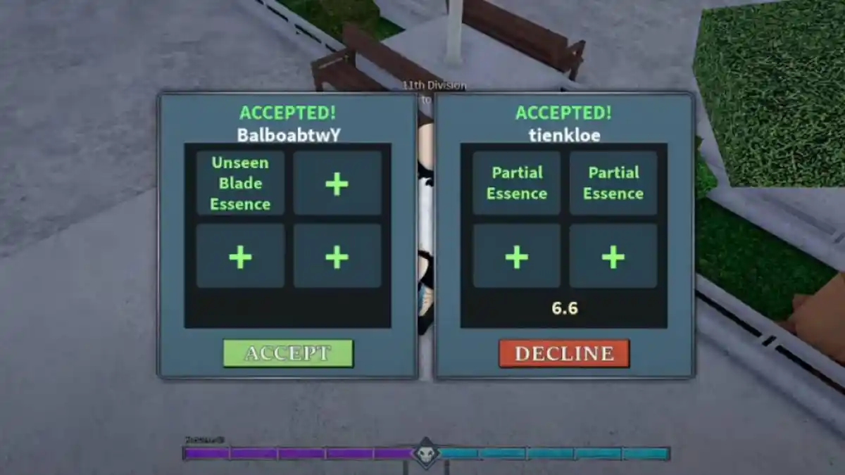The Trading menu in Type Soul