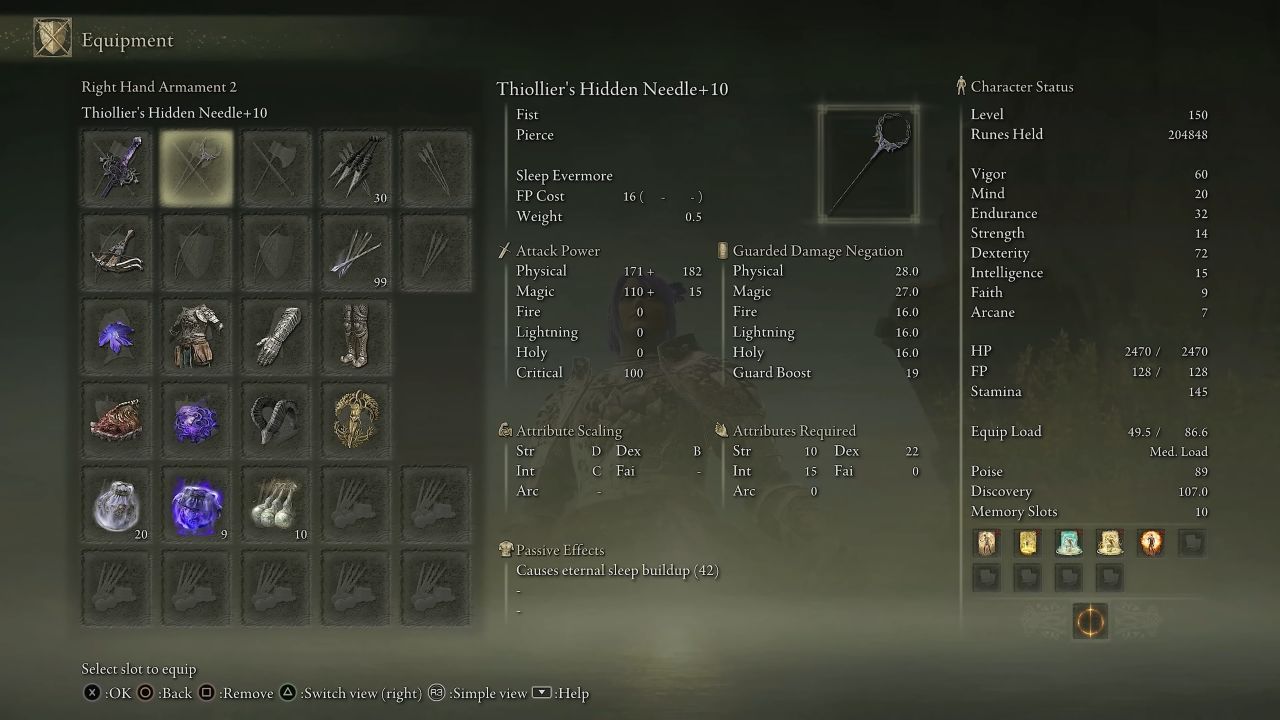 Elden Ring Shadow of the Erdtree Guide, Sleep Build, Thiolliers Hidden Needle