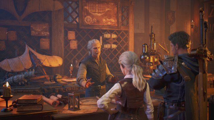 Merchants bartering goods in bustling fantasy marketplace