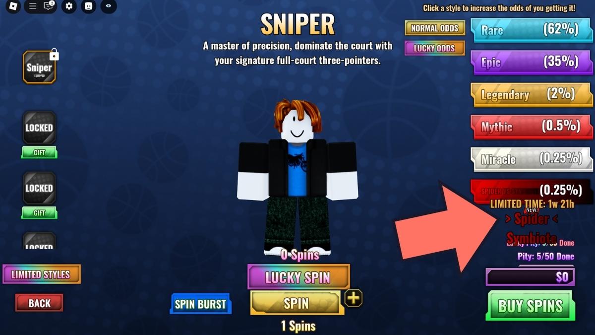 Spider Style in Gacha spin of Basketball Zero