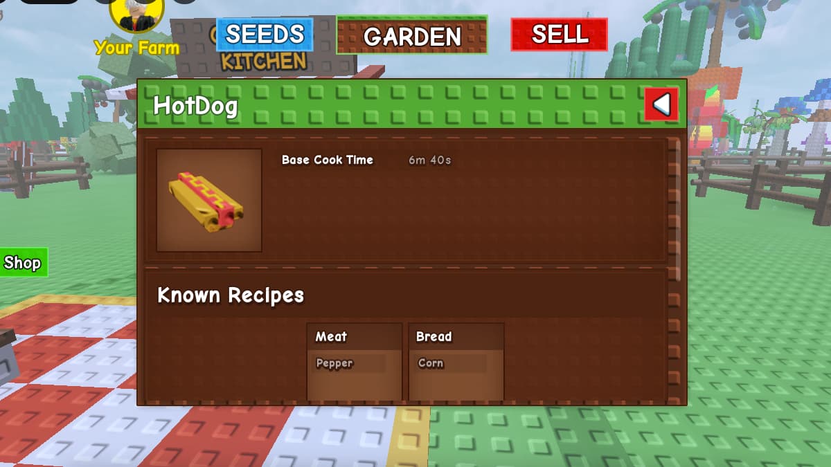 Hot Dog recipe in Grow a Garden
