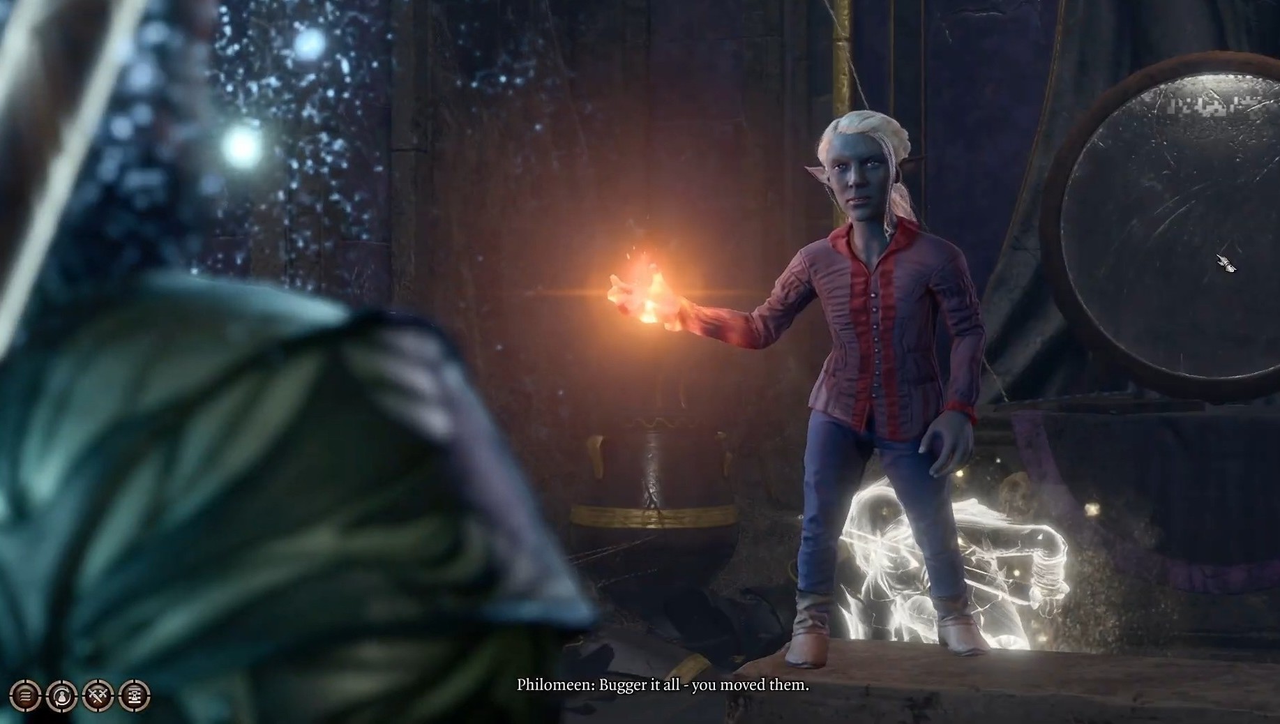 Sneak behind Philomeen to steal the Runepowder Barrel