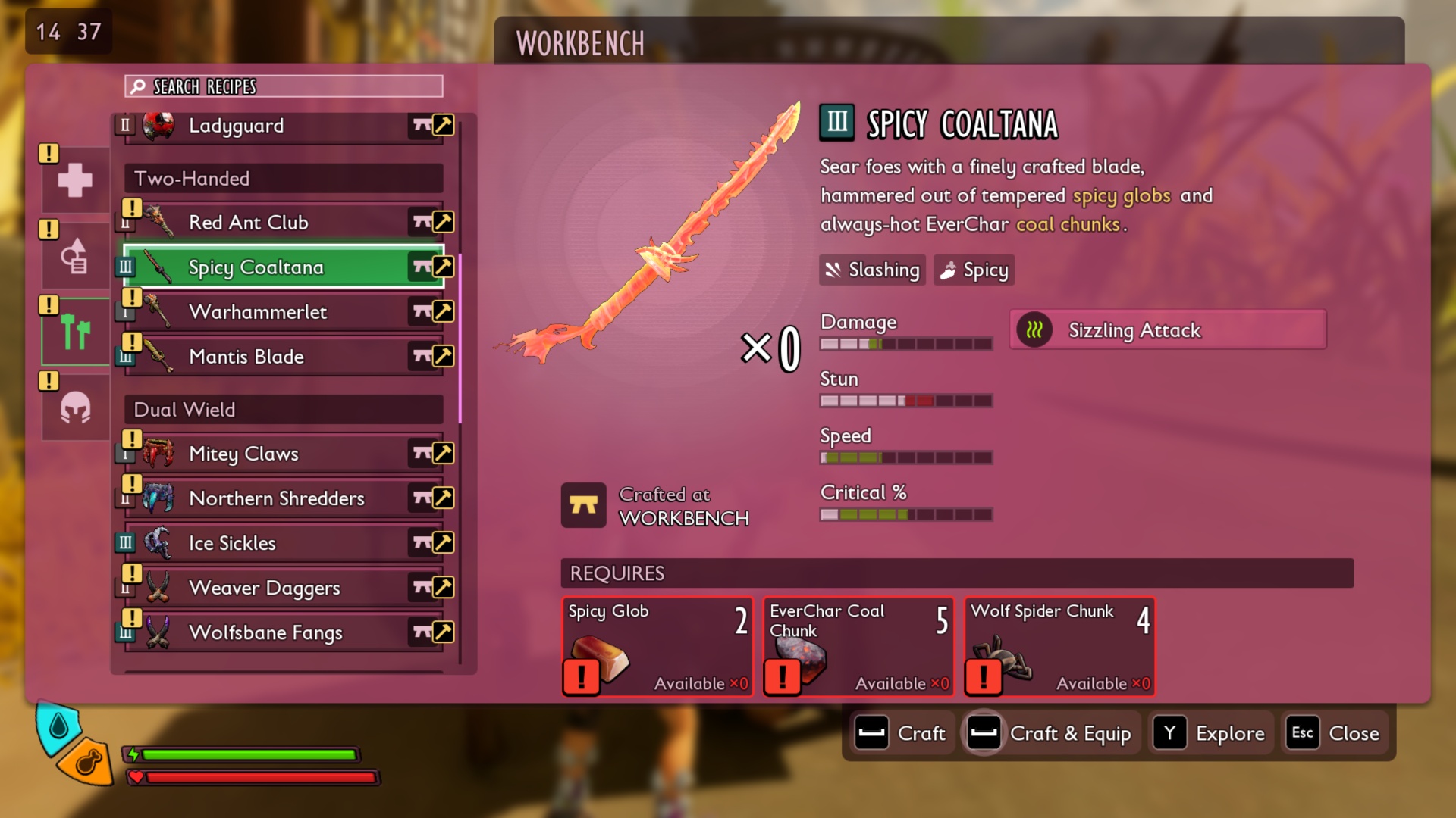 Crafting the Flame Blade (Image via Xbox Game Studios)