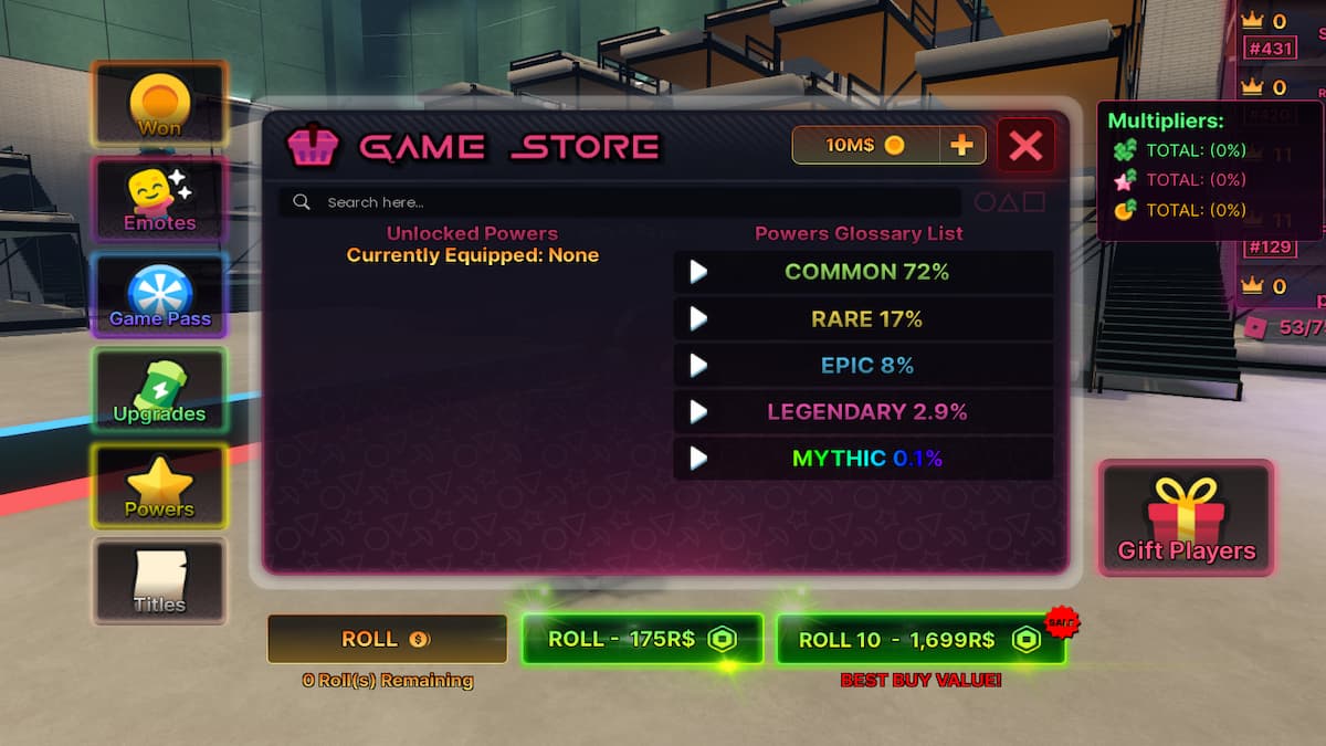 Ability selection interface