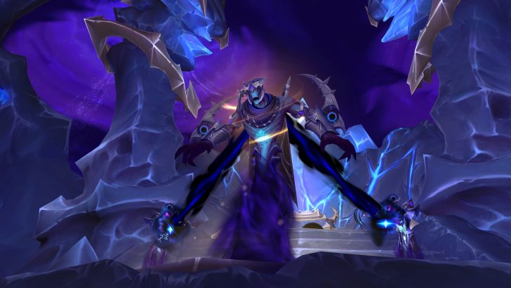 Dwarven warrior in subterranean crystal cavern.
