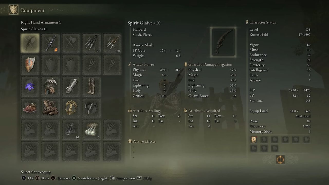 Elden Ring Guide, Combo Build, Spirit Glaive, Stats