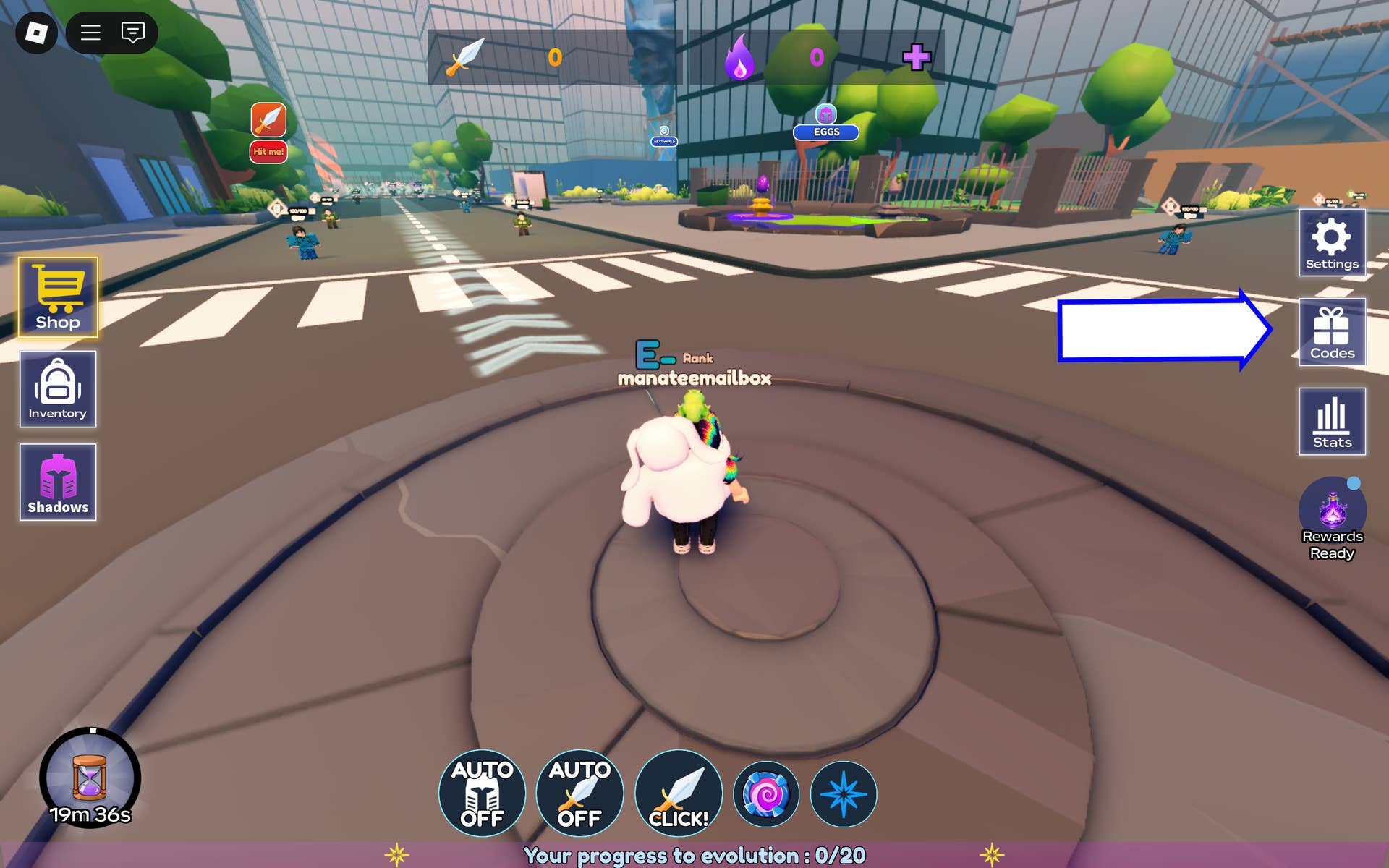Game interface showcasing voucher redemption button location