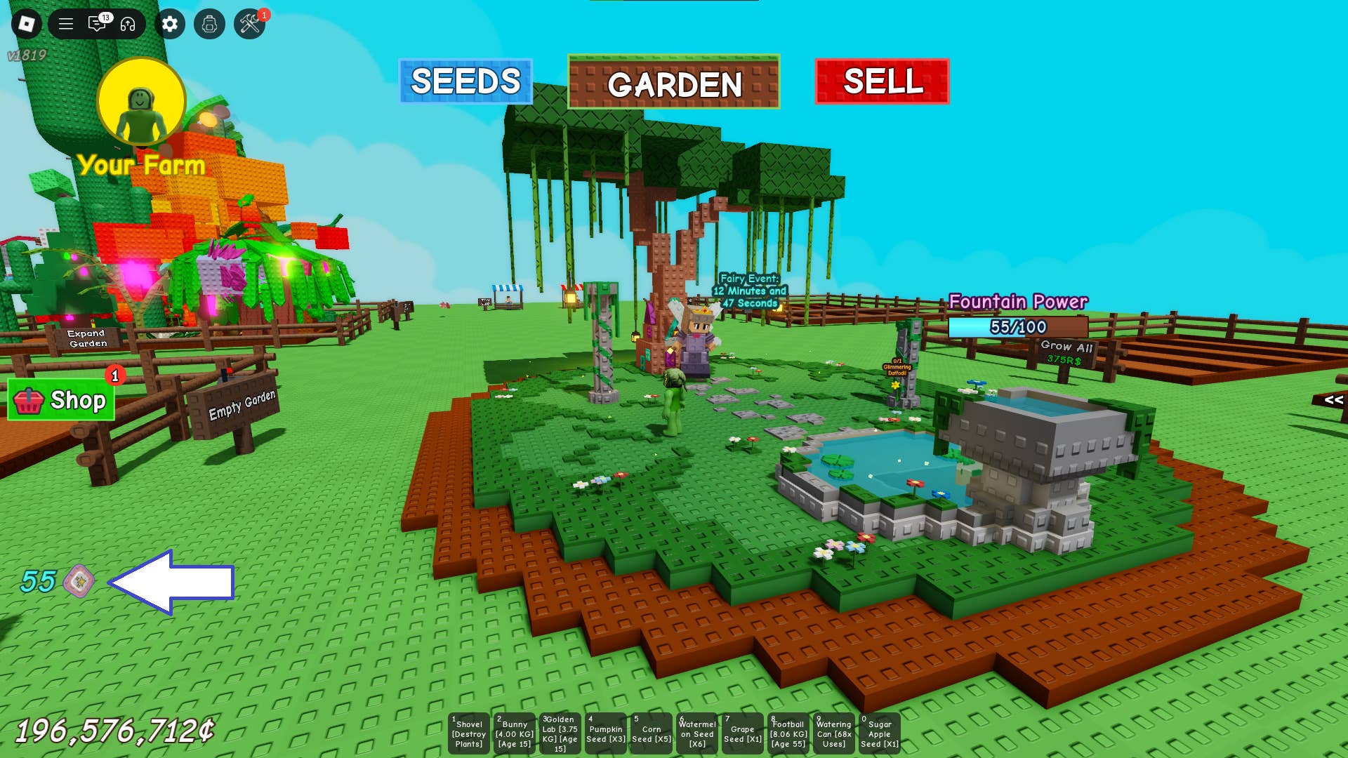 Interface displaying Magic Credit accumulation in Botanical Growth Simulator