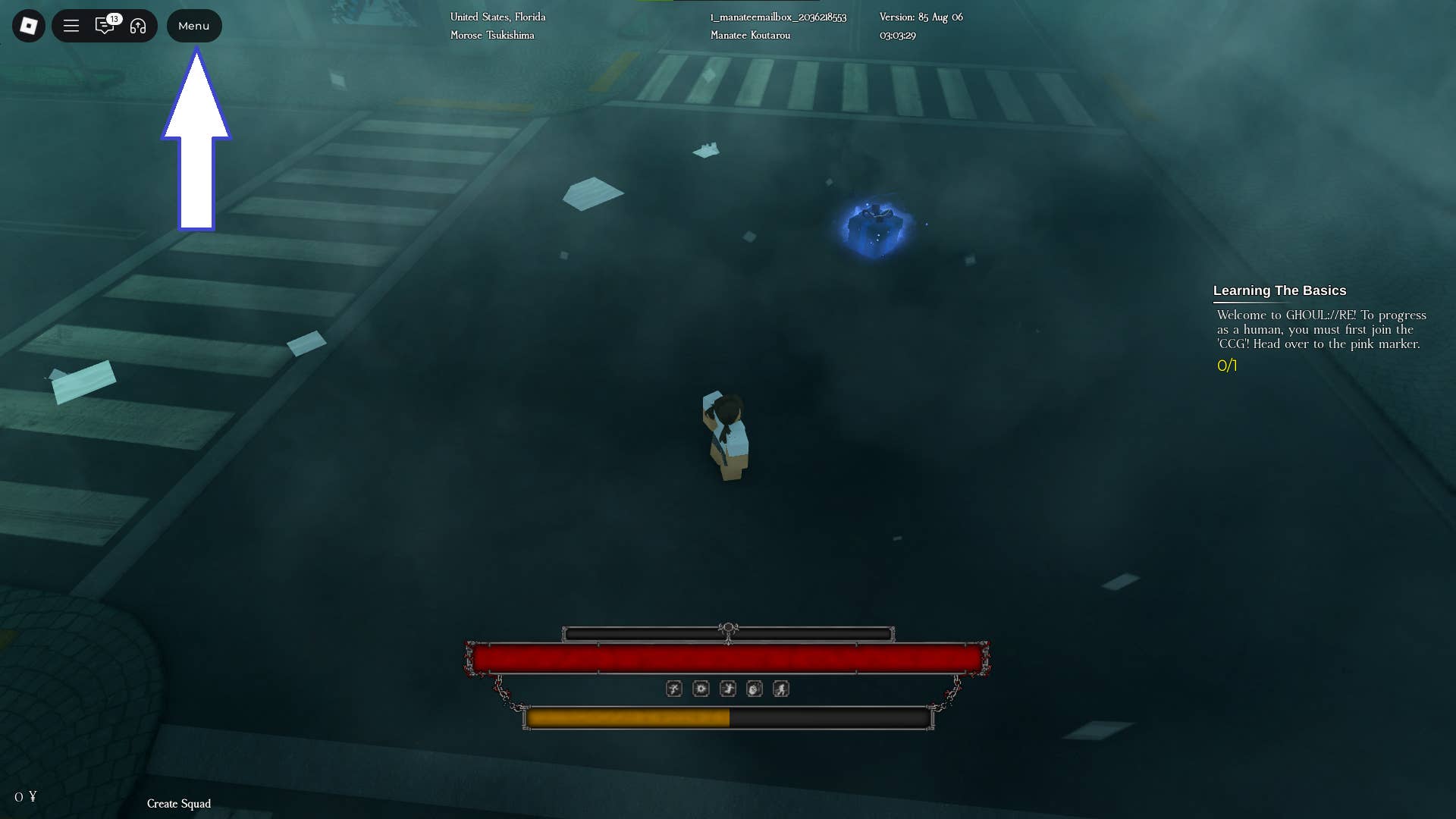 Game interface highlighting menu access