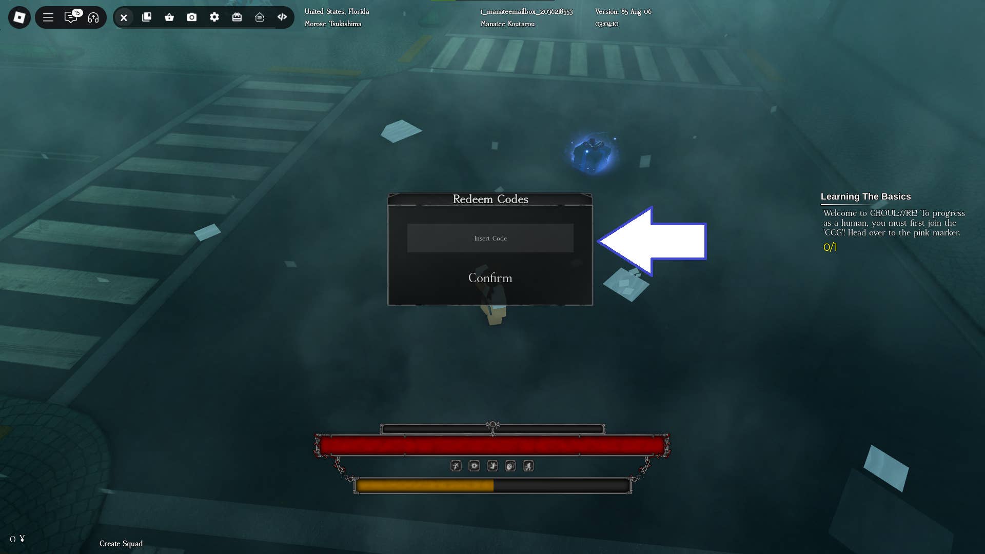 Code entry screen example