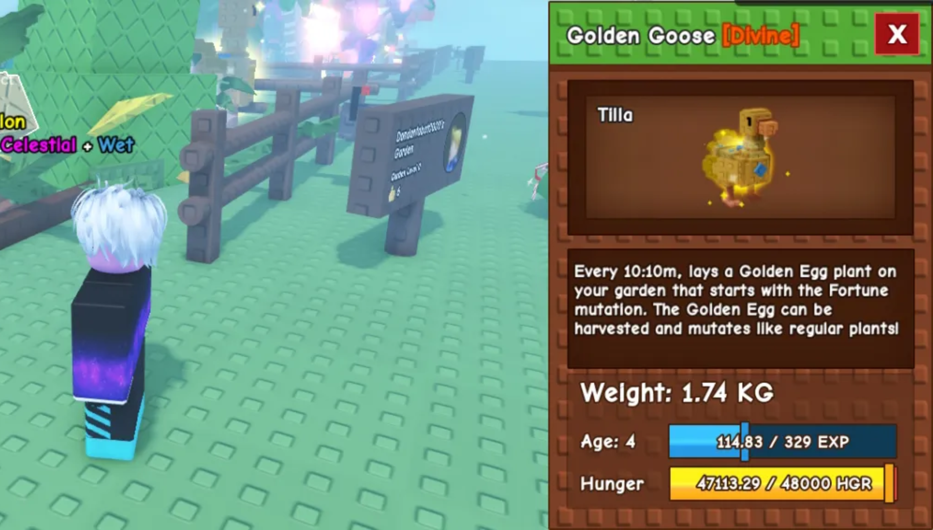 Golden Goose pet required for Golden Egg production (Source: The Garden Game | Roblox)