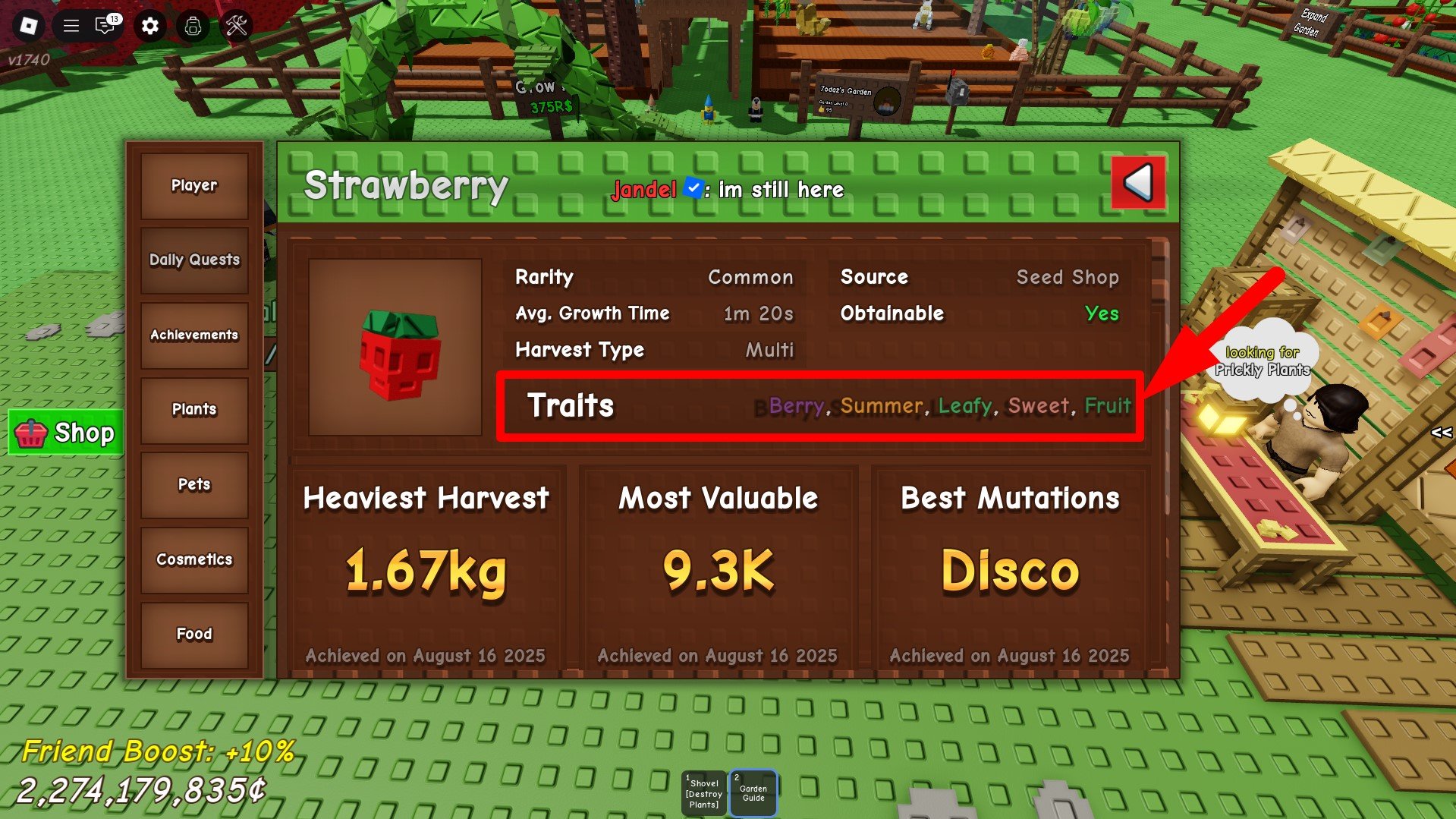 Grow a Garden Beanstalk Event plant traits