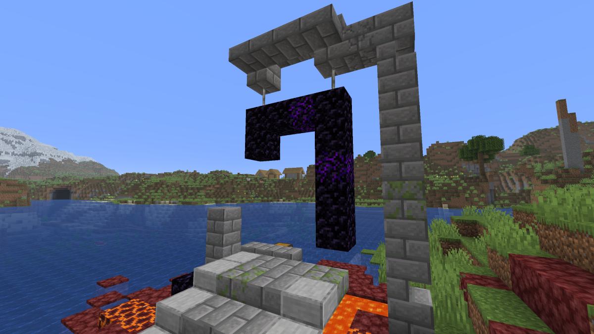 Minecraft nether seed spawn next to portal with village nearby