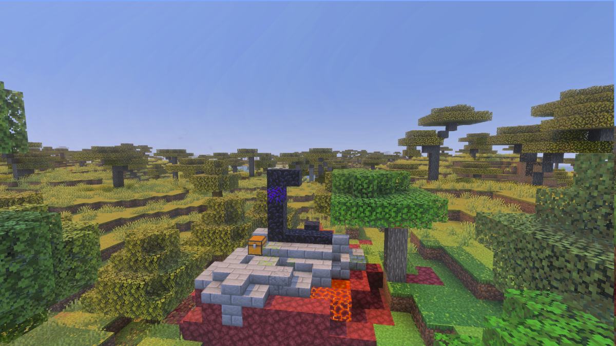 Minecraft nether portal in raiga and lush forest biome middle