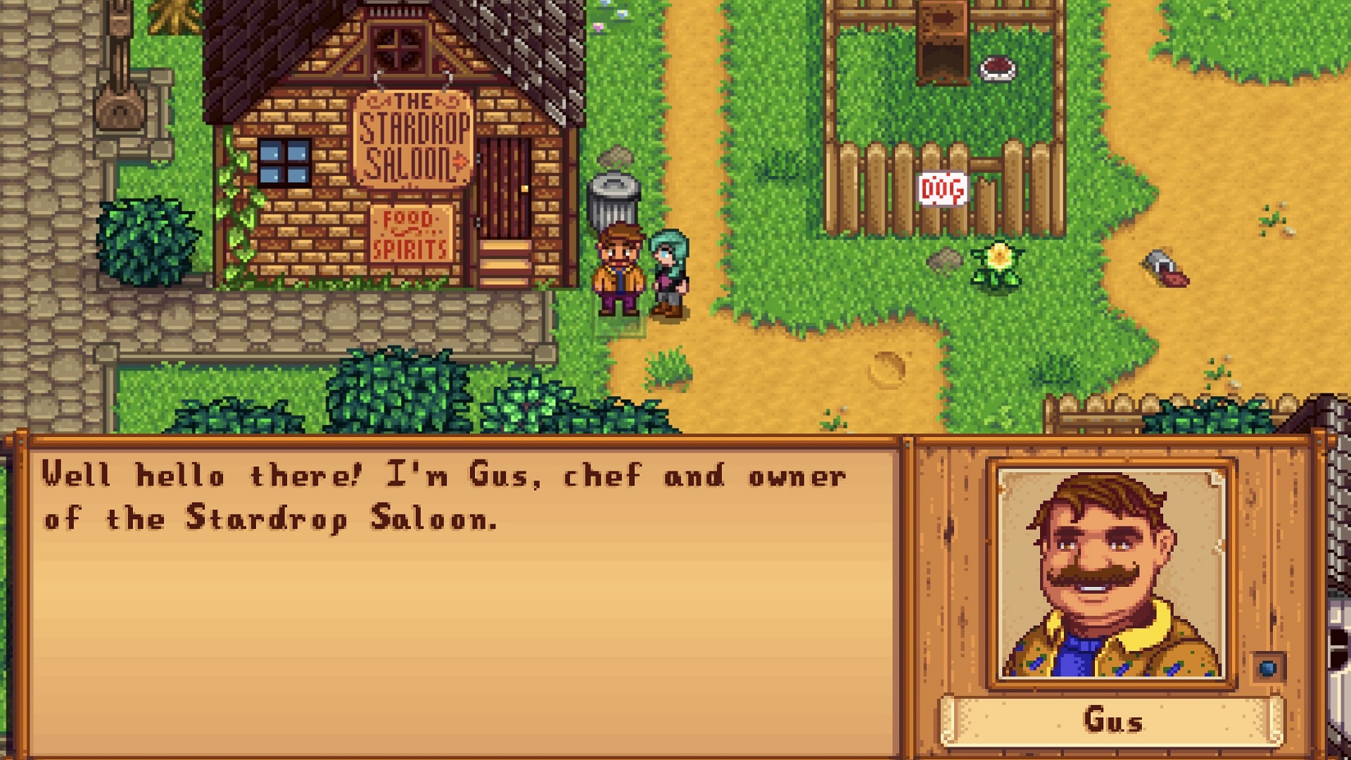 Gus behind the saloon counter