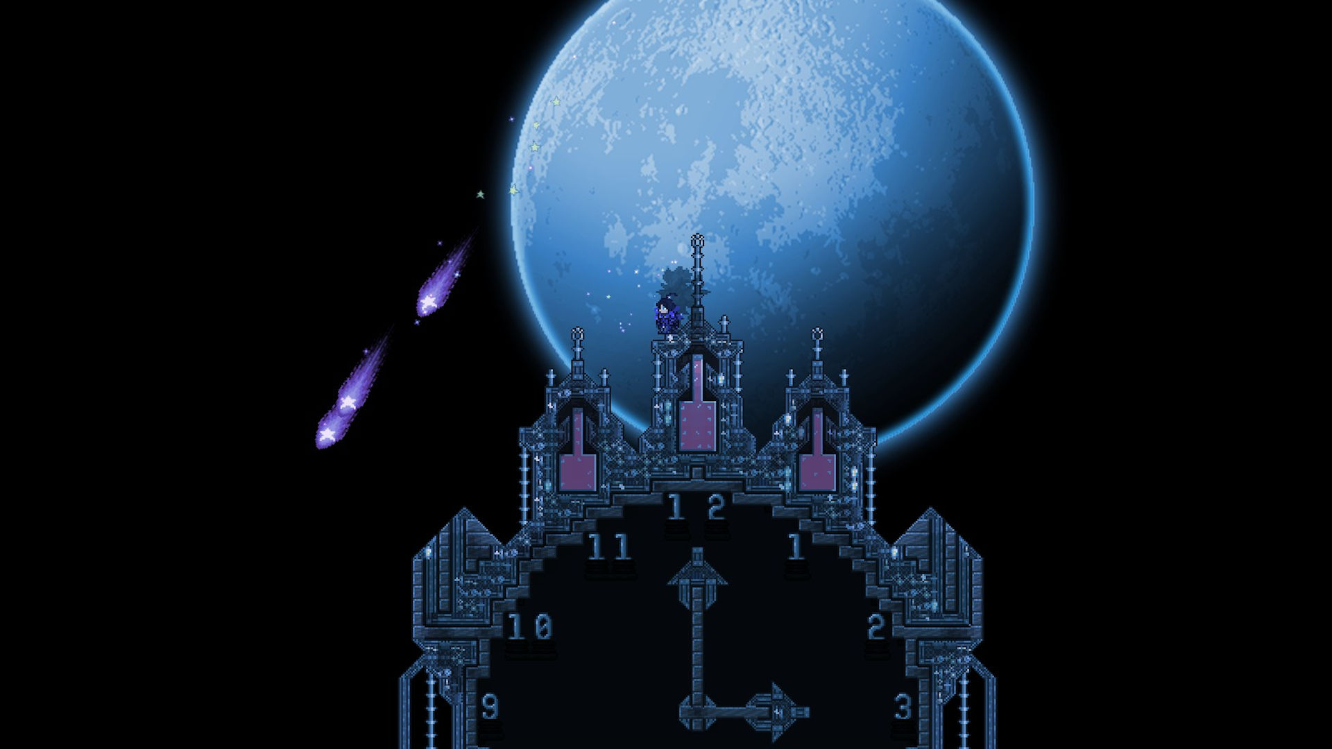Screenshot of Terraria bosses: the moon overlooking clock