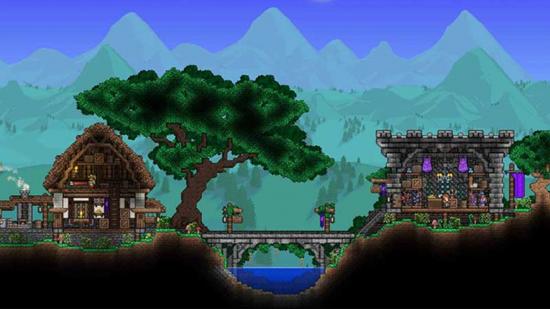 Screenshot of a Terraria house at night