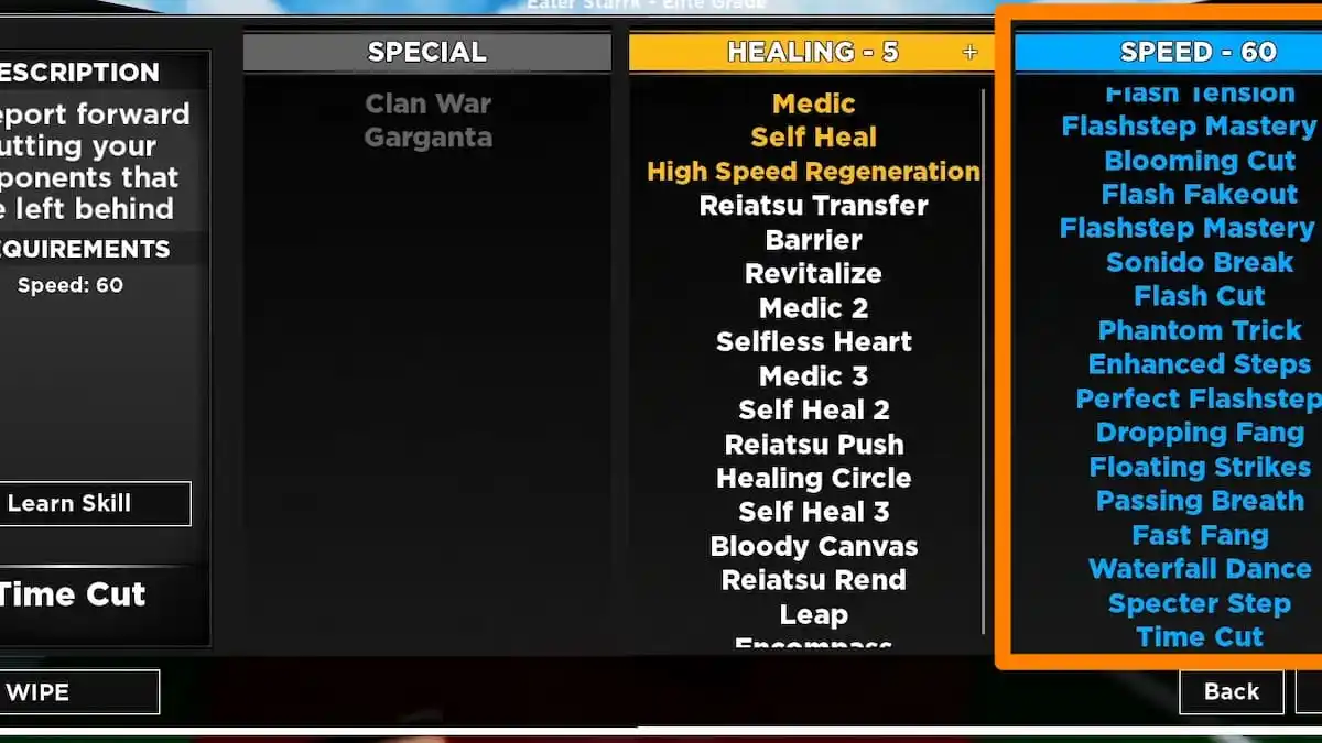 Type Soul Speed essence list of skills.