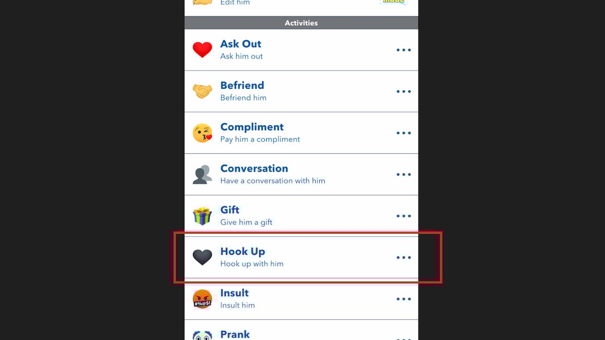 The Hook Up option in BitLife
