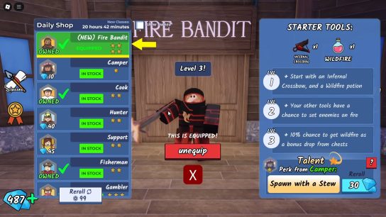 99 Nights in the Forest Fire Bandit Class Guide