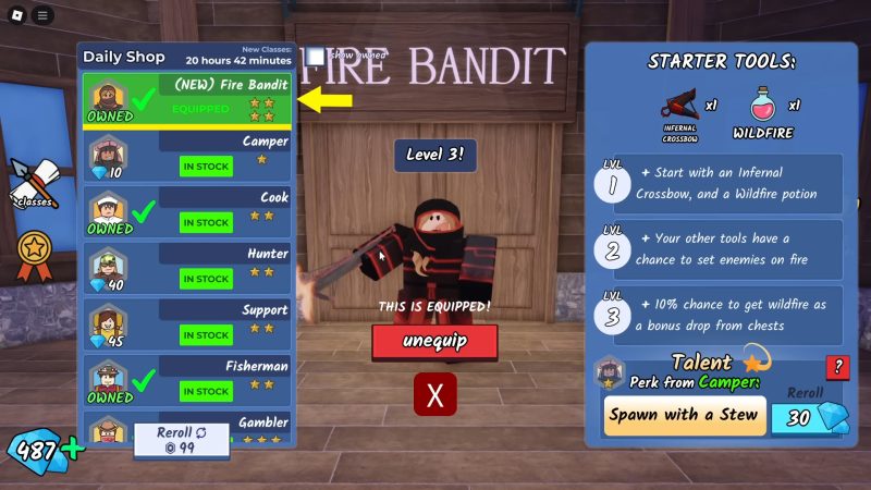 99 Nights in the Forest Fire Bandit Class Guide