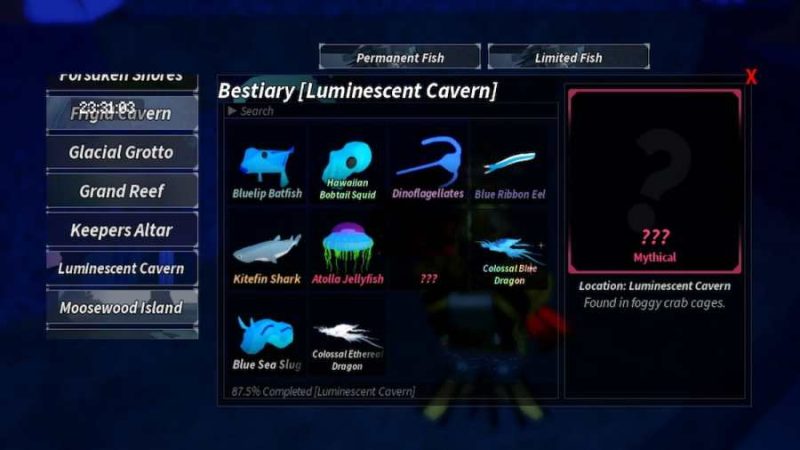 Complete list of every fish species in Luminescent Cavern (100% Bestiary coverage) – Fisch
