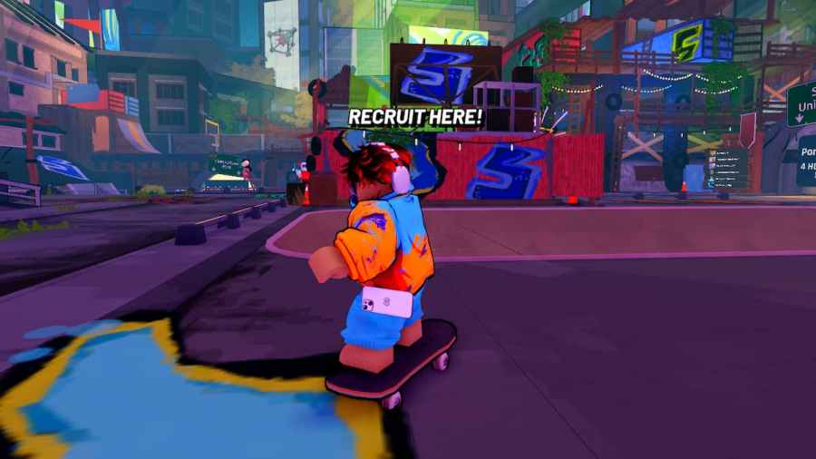 A player skateboarding in Roblox