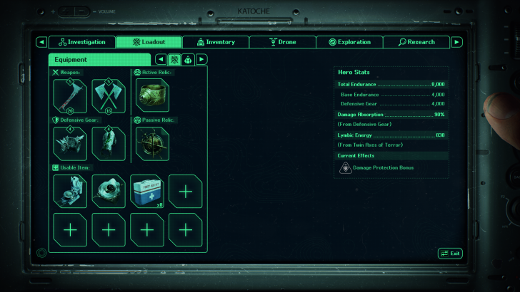 Equipment interface showcasing weapon attributes and stat modifiers