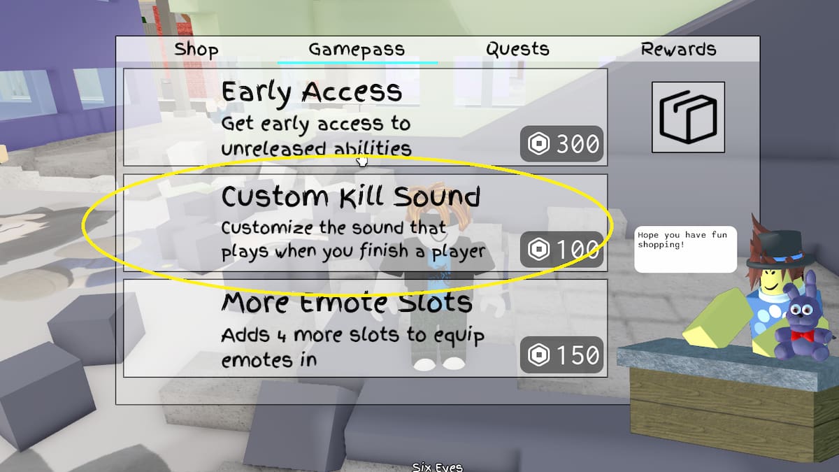 The Gamepass menu in Jujutsu Shenanigans
