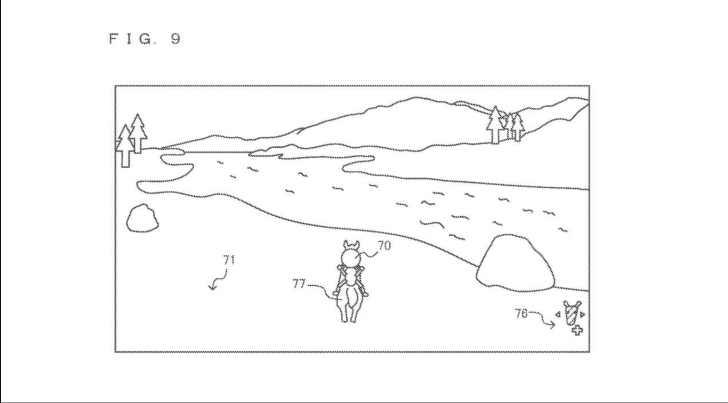 FIG. 9 depicts environmental elements, including a labeled character and terrain components.