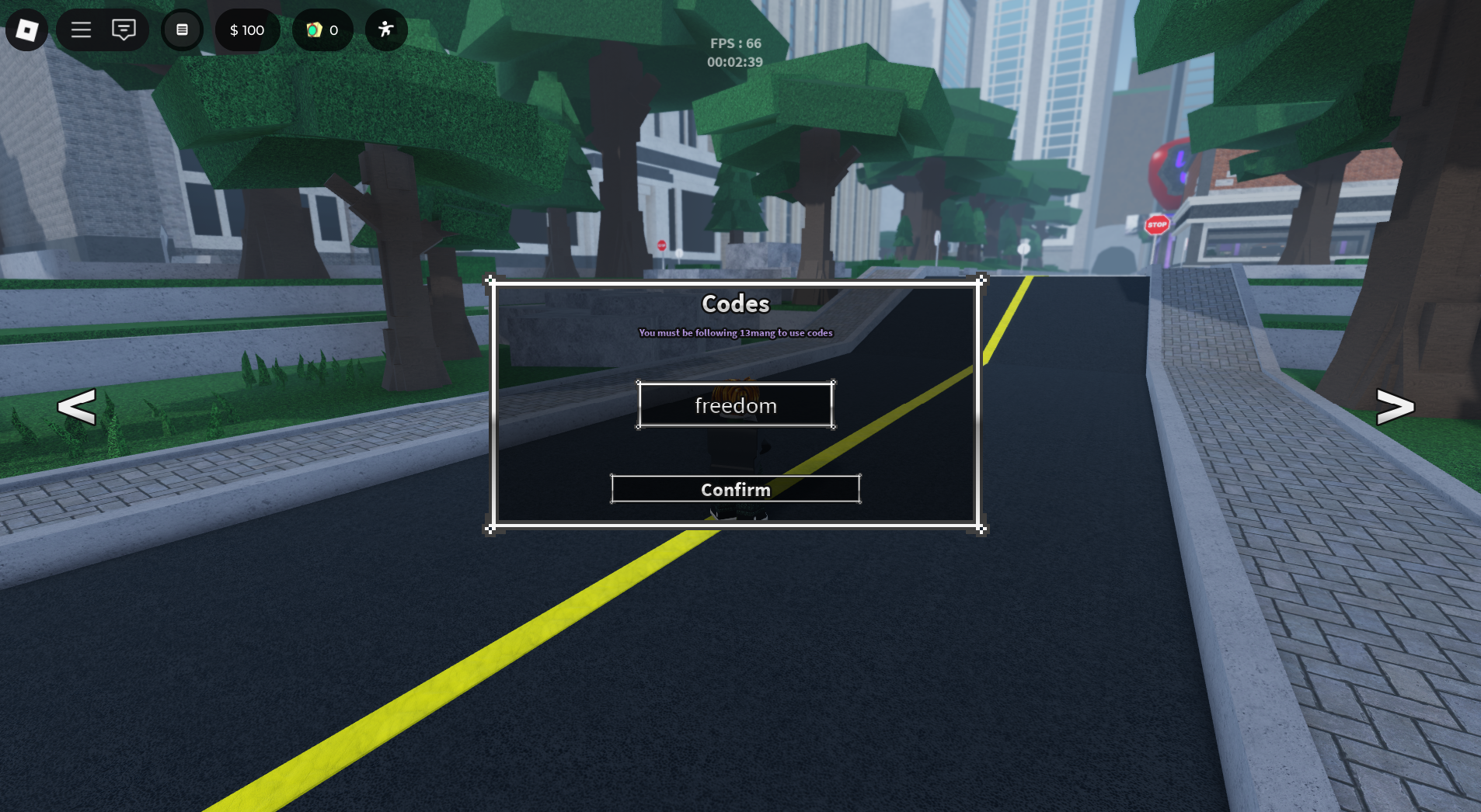Code redemption interface (Credit: Roblox)