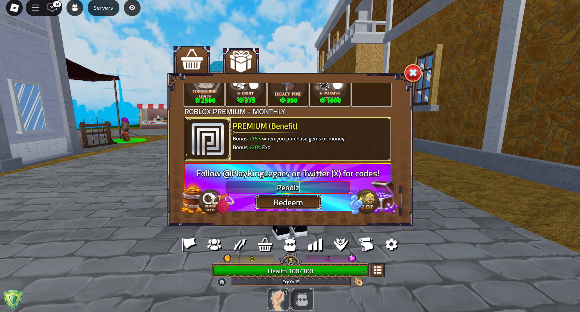 Code Redemption Interface (Source: Roblox)