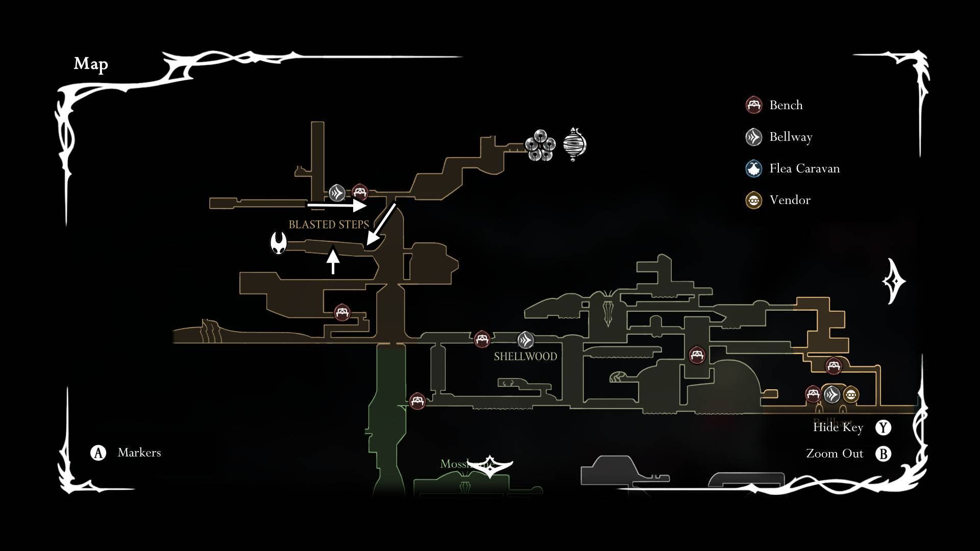 Map indicating Great Conchflies' location in Blasted Steps